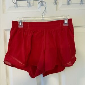 Lululemon Red Hotty Hot High Rise lined Shorts 2.5” size 8 tall